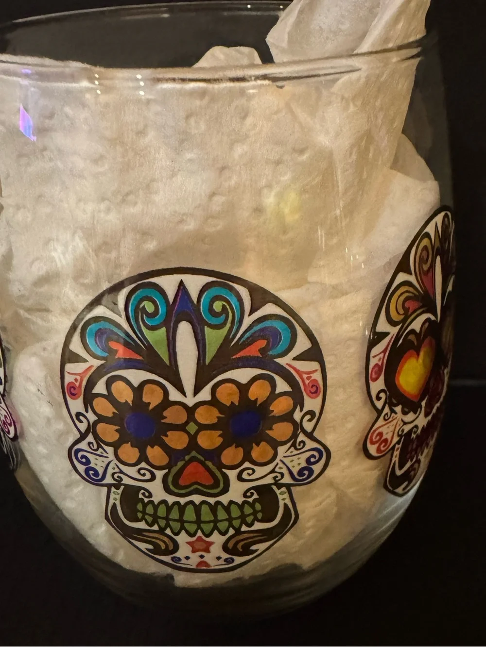 Day of the Dead: Decorative Skull Stemless Wine Glass (1)